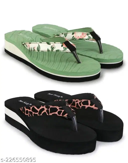 Twosoft EVA Flip-flops for Women (Black, 6) Pack of 2