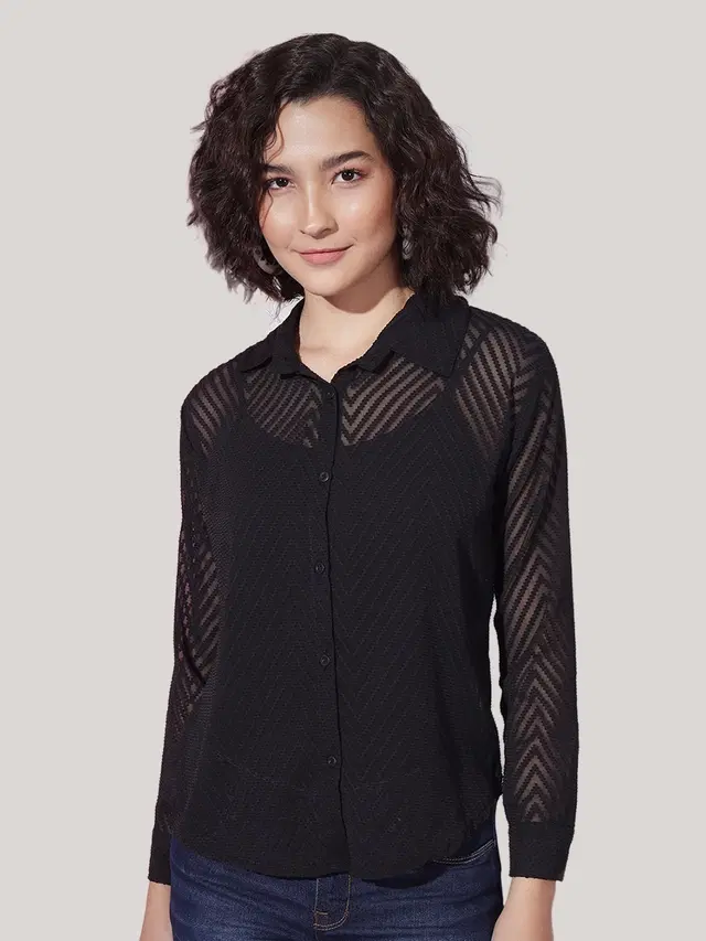 Full Sleeves Solid Shirt for Women (Black, S)