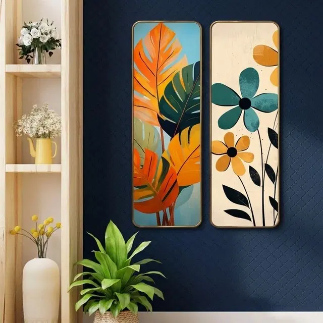 Kc Arts Uv Coated Leaf & Flowers Wall Hanging 6x18in Pack Of 2