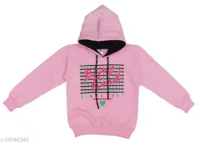 Fleece Printed Full Sleeves Hooded Sweatshirt for Girls (Light Pink, 3-4 Years)