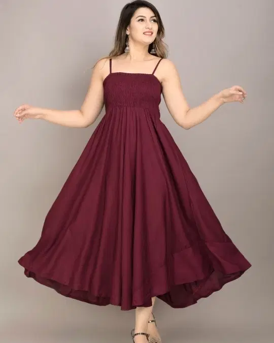 Poly Crepe Dress for Women (Wine, M)