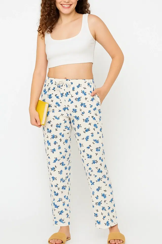 Women's Printed Sleepwear Pyjama Pants; Light Blue; Style-5 (S)