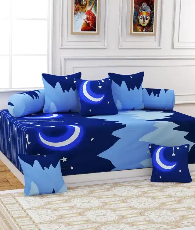 Microfiber Diwan Cover Set, Blue, Pack of 8