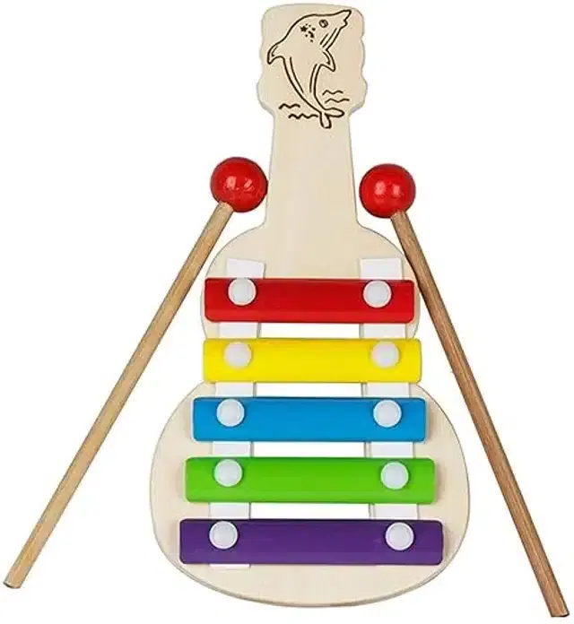 Wooden Guitar Shaped Musical Toy for Kids, Multicolor