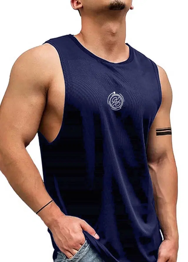 Polyester Printed Vest for Men (Blue, S)