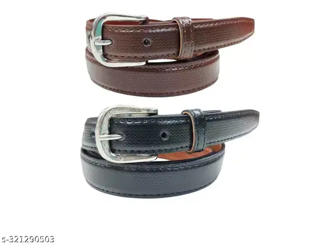 Leather Belt for Women, Pack of 2 (Brown & Black, 24)