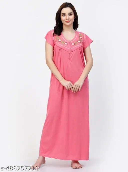 Satin Soft & Attractive Nightdress for Women & Girls , Pink (M)