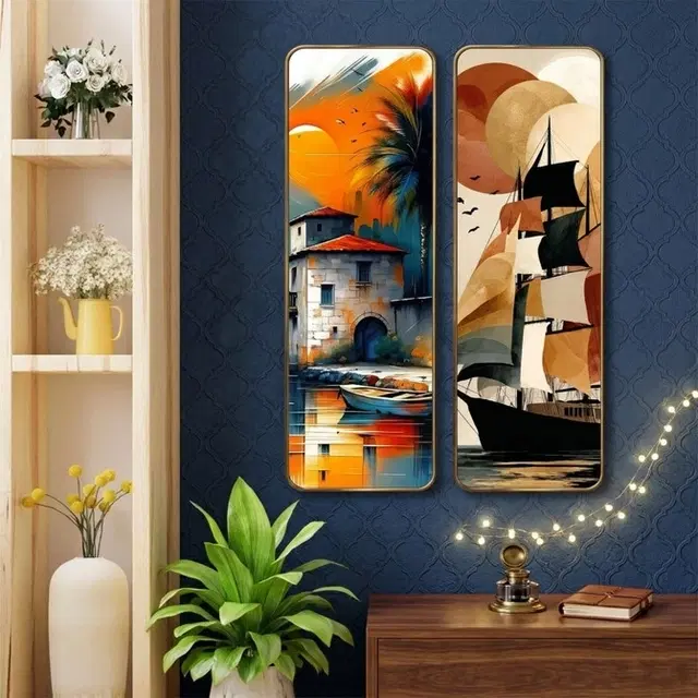 Kc Arts Uv Coated Sailor Boat Art Wall Hanging 6x18in Pack Of 2
