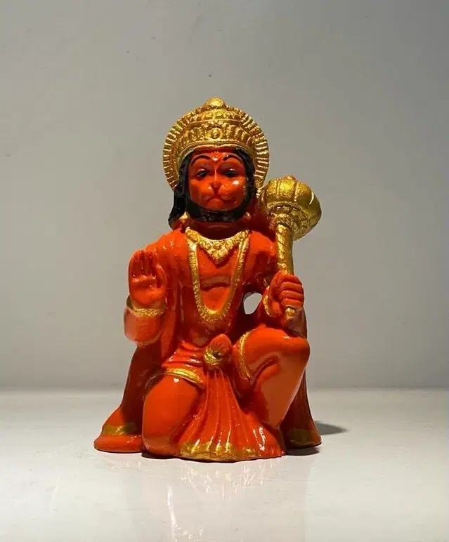 Lord Bajrangbali Decorative Showpiece For Temple & Car Dashboard - 9 cm, Polyresin, Orange