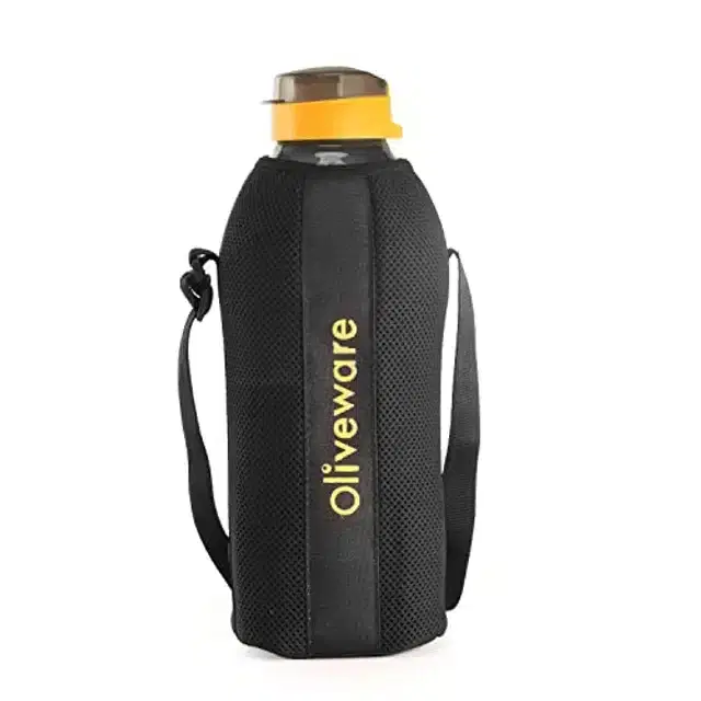 Airtight Plastic Water Bottle with Lid, Black & Yellow, 2000 ml
