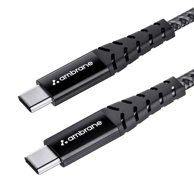 Ambrane Unbreakable 60w Fast Charging 1.5m Braided Type C To Type C Cable For Smartphones, Tablets, Laptops & Other Type C Devices, Pd Technology, 480Mbps Data Sync (rctt15, Black)