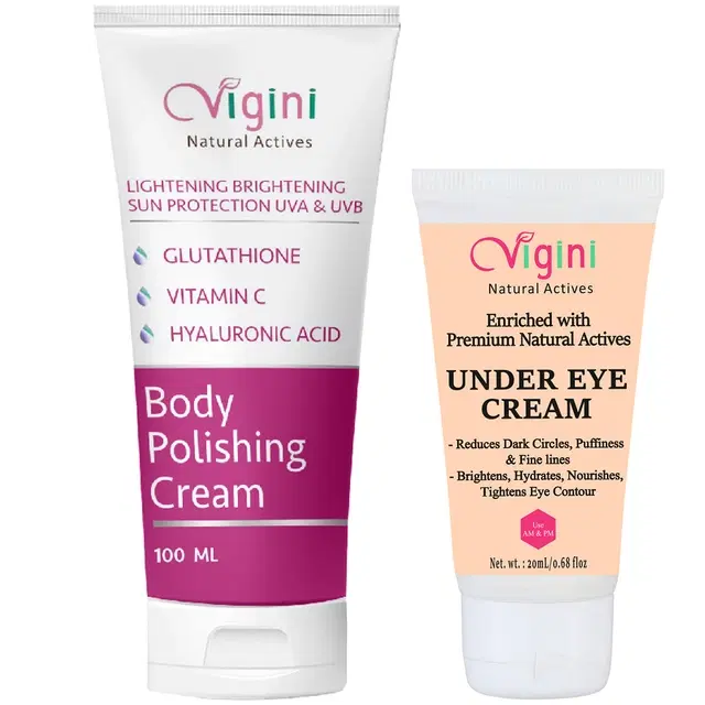 Vigini Natural Under Eye Cream, 20 ml with Body Polishing Cream, 100 ml, Set of 2