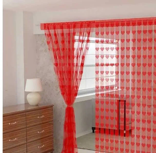 WI Heart String Single Piece Curtain, 4.5 ft X 6.5 ft, Red