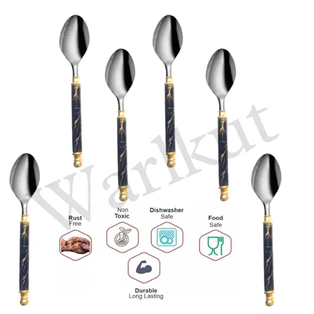 Stainless Steel Spoons, Black & Silver, Pack of 6