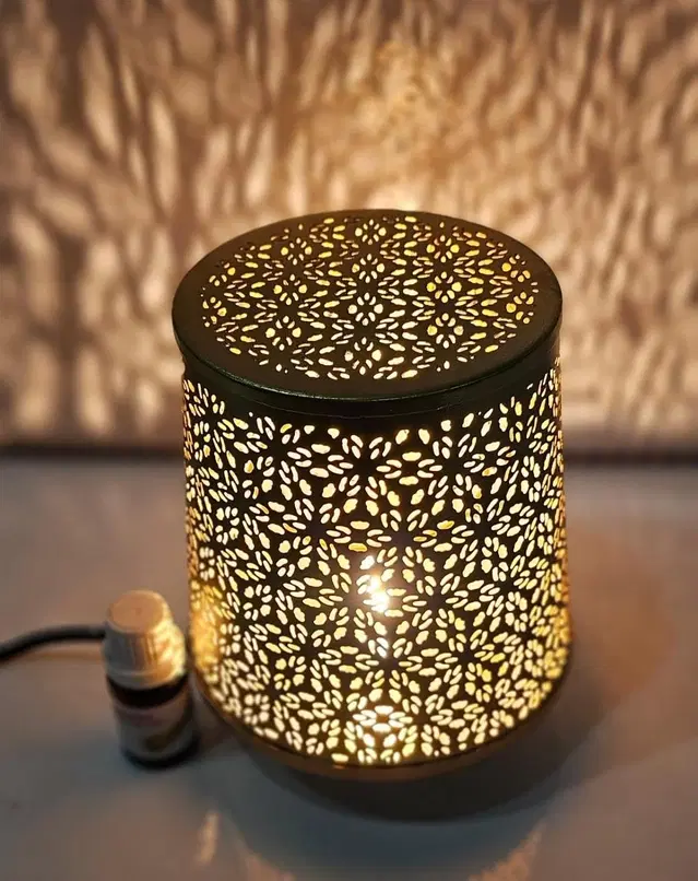 Metal Decorative Electric Moroccan-Style Oil Burner with Oil, 10 ml, Gold, Set of 1