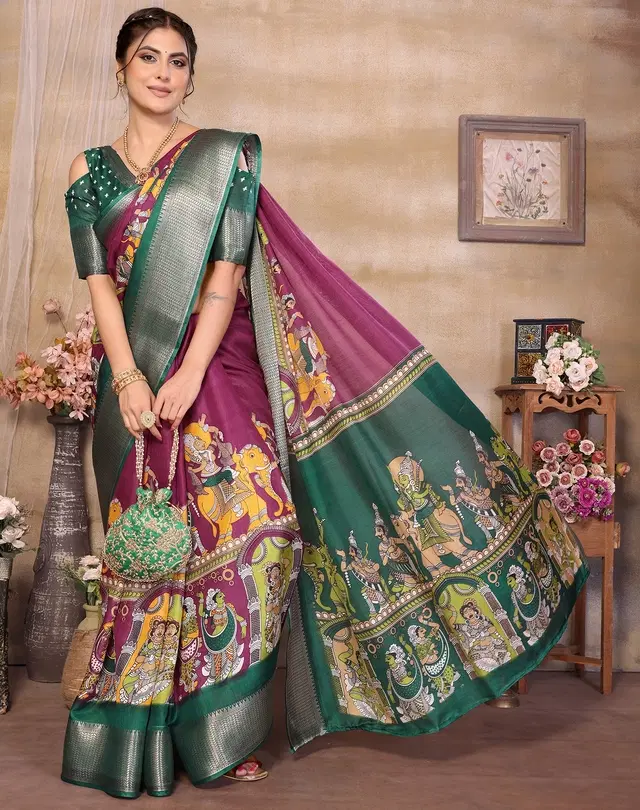 Assam Art Silk Saree for Women (Purple, Free Size)