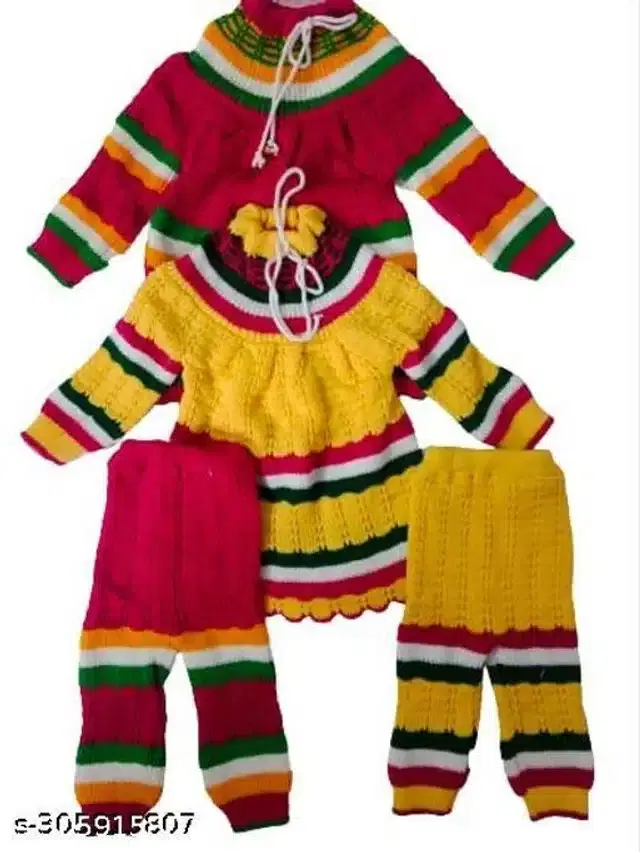 Woolen Sweater & Pant for Girls, Set of 2 (Multicolor, 6-9 Months)