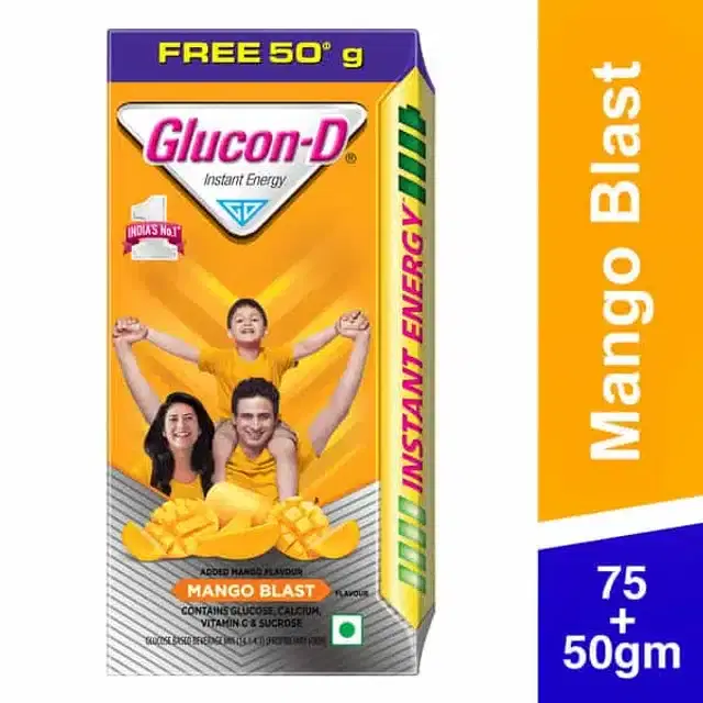 Glucon-D Instant Energy Health Drink Mango Blast 75 g (Get 50 g Extra Free)