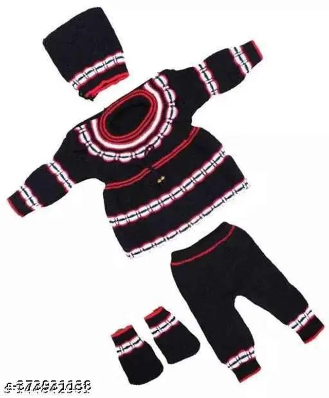 Woolen Clothing Set for Boys (0-2 Months, Black)