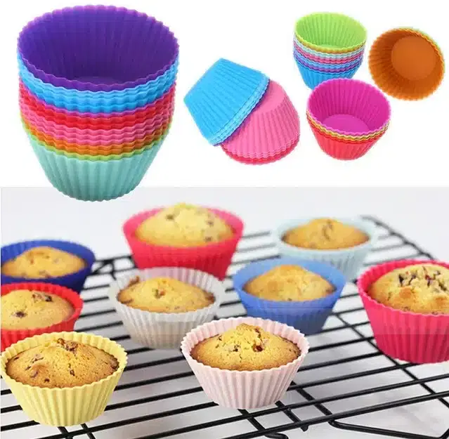 Silicone Round Cupcake Moulds, Multicolor, Pack of 12