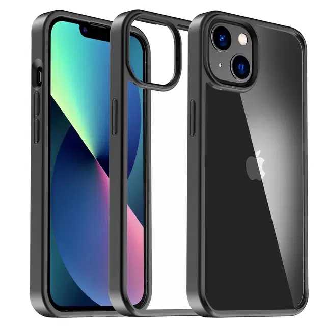 Polycarbonate Transparent Hybrid Hard Bumper Mobile Back Cover for Apple iPhone 13, Black