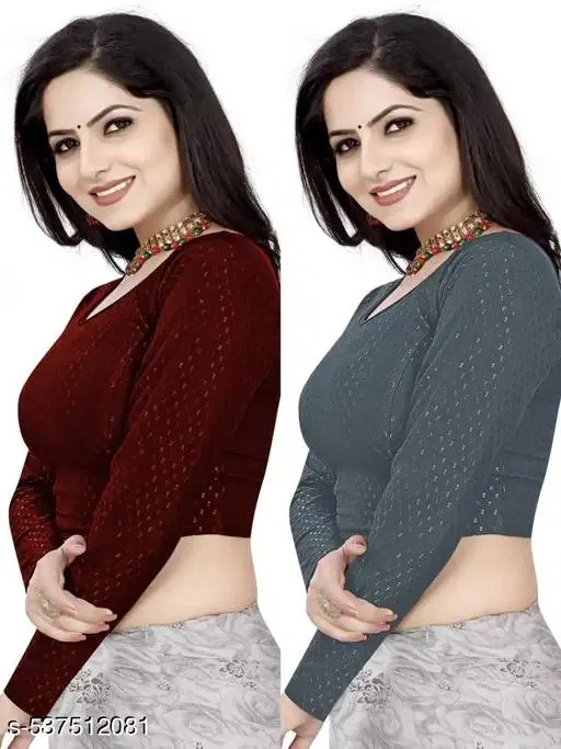 Lycra Ready Made Blouse for Women, Multicolour, Pack of 2 (26)