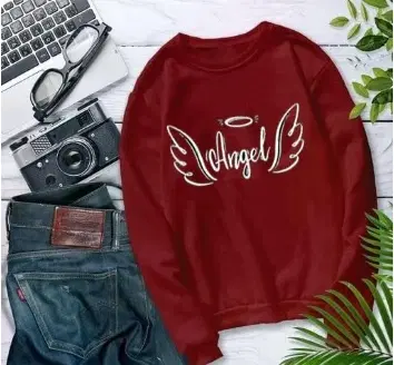 Round Neck Printed Sweatshirt for Women (Maroon, L)