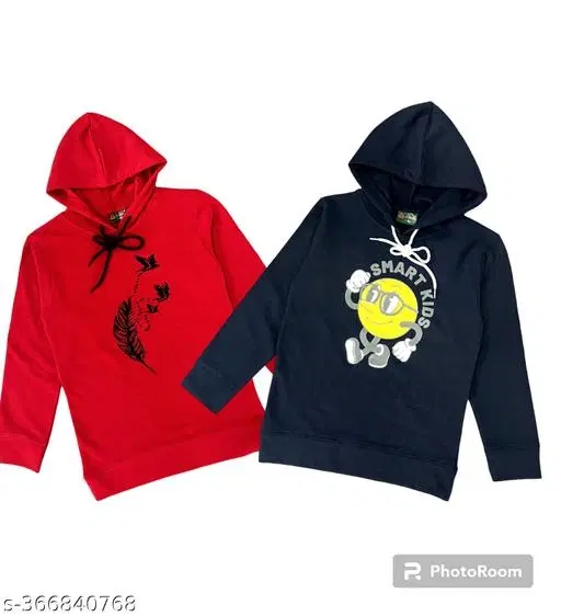 Cotton Blend Printed Hoodie for Girls, Pack of 2 (Red & Navy Blue, 1-2 Years)