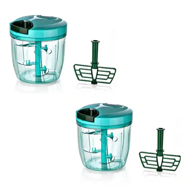 Manual Vegetable Chopper, Pack of 2, Green, 1000 ml