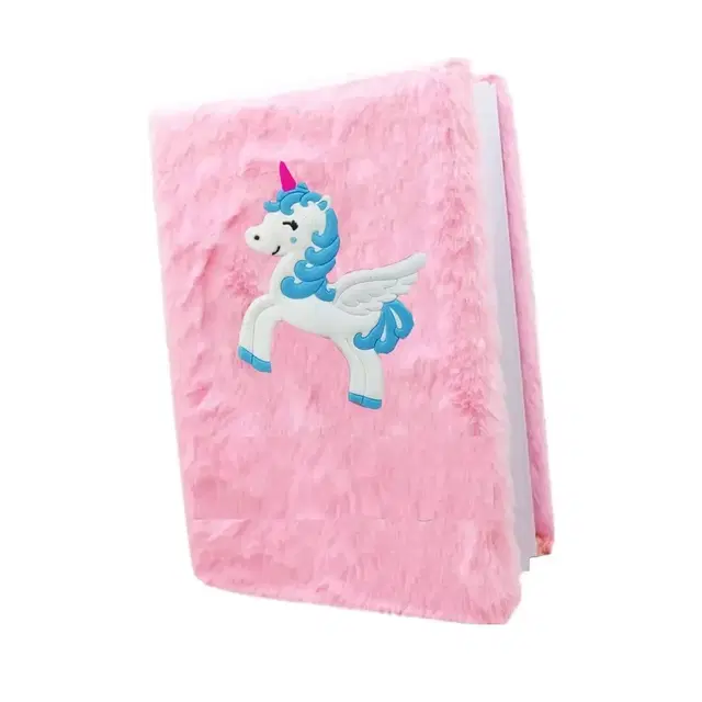 Fur Diary for Girls Unicorn Furry,Cute,  A5 Soft  Notebook with Ruled Page Approx. 180 Pages Soft Fur Cover Diary, SILICONE FUR, Pack of 1