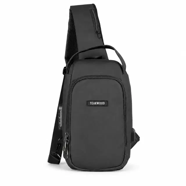 Teakwood Crossbody Bag With 2 Pocket And Number Locker, Black
