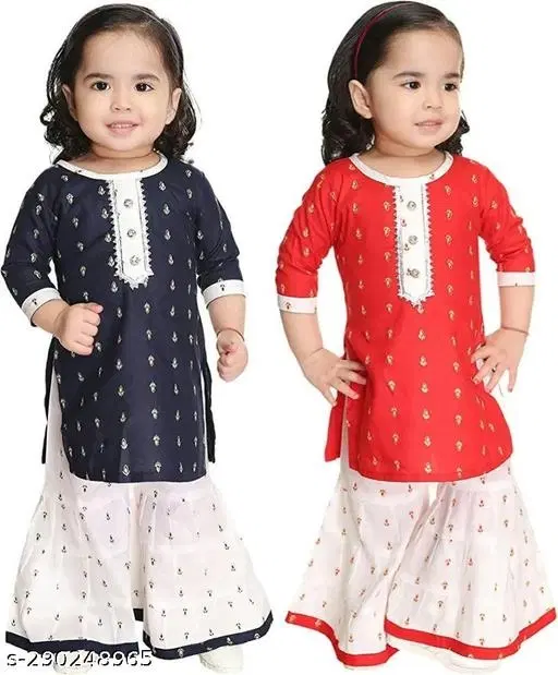 Rayon Kurta Set for Girls, Pack of 2 (Multicolor, 0-3 Months)