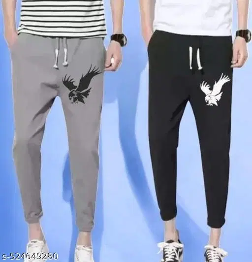 Cotton Blend Sports Pant for Men, Black & Grey (28)