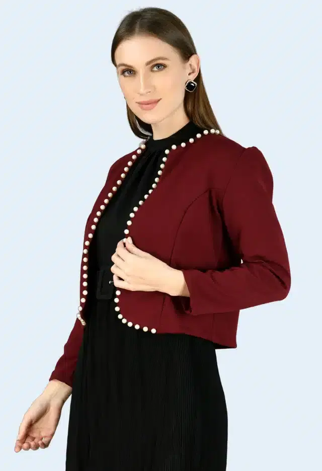 Full Sleeves Shrug for Women (Maroon, M)