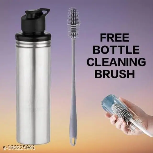 Stainless Steel Sports Water Bottle with Cleaning Brush, Set of 2, Silver, Set of 2