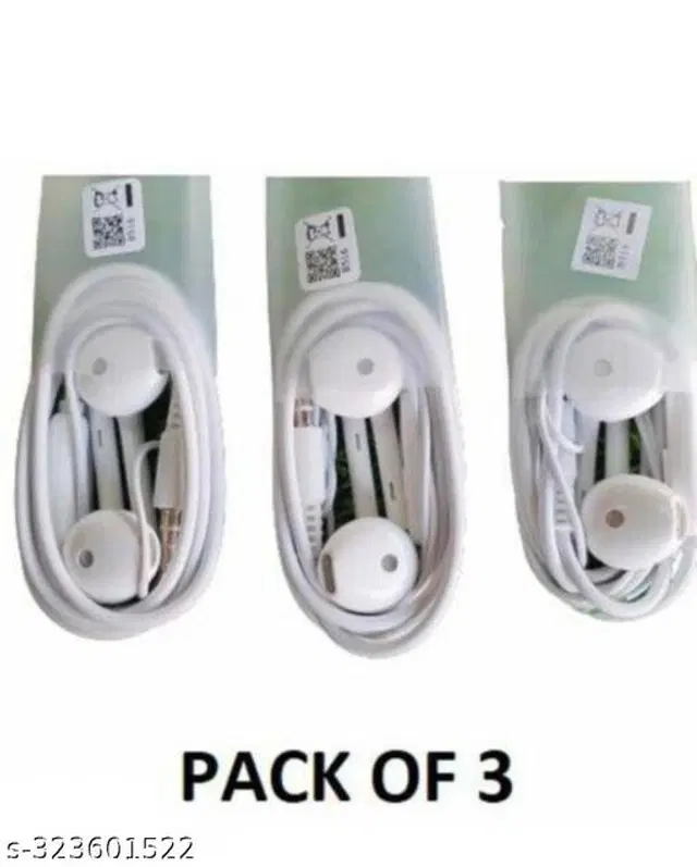Premium 3.5 mm Jack Wired Earphones, White, Pack of 3