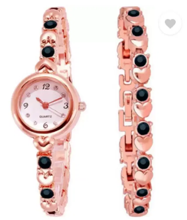 Metal Strap Analog Watch with Bracelet for Women & Girls, Set of 2 (Multicolor)