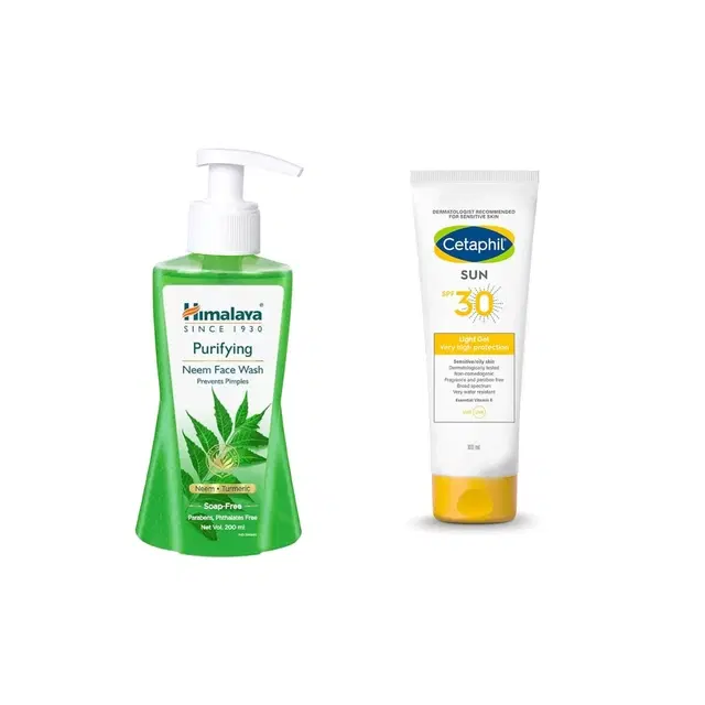 Himalaya Purifying Neem Face Wash, 400 ml  with Cetaphil Sun 30 Cream, 100 ml, Set of 2