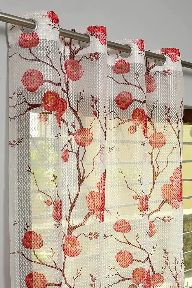 Polyester Printed Door & Window Curtains, Maroon, 7 feet