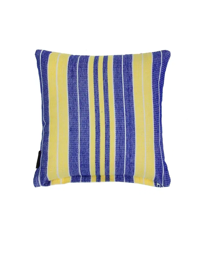 Cotton Cushion Cover, Blue & Yellow, 14x14 inches
