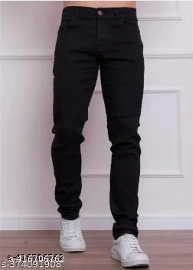 Denim Slim Fit Jeans for Men (Black, 32)