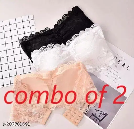 Net Solid Bras for Women, Assorted, Pack of 2 (28B)