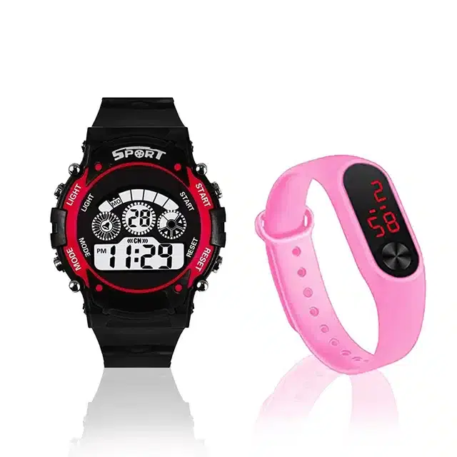 Digital Watch for Kids, Pack of 2 (Black & Pink)