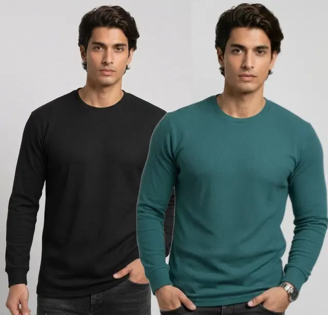 Polyester T-shirt for Men, Black & Teal, Pack of 2 (M)