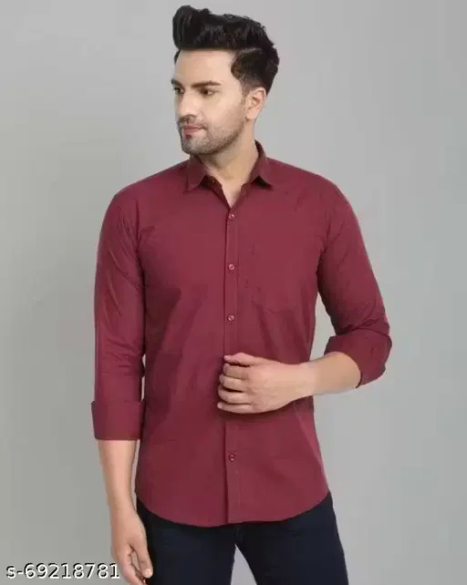 Cotton Blend Solid Shirt For Men, Maroon (M)