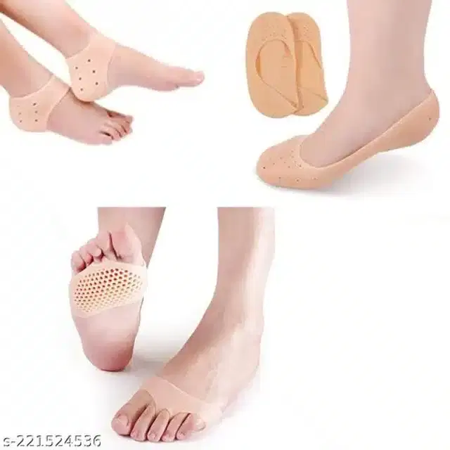 Moisturizing Silicon Gel Socks with Foot Pad, Beige, Set of 3