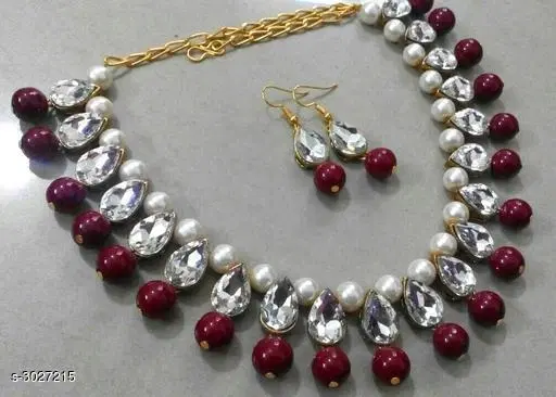 Trendy Kudan & Alloy Women'S Jewellery Set, Maroon
