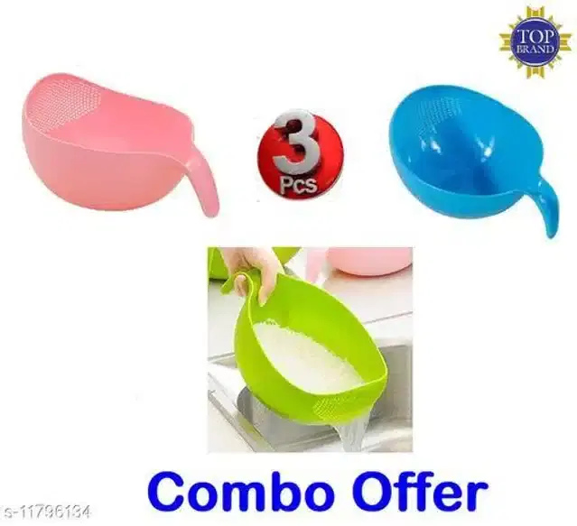 Plastic Food Strainer, Multicolor, Pack of 3