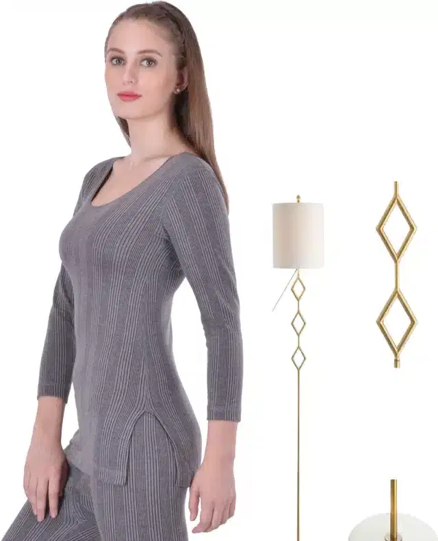 Polycotton Full Sleeves Thermal Set for Women (Grey, S)