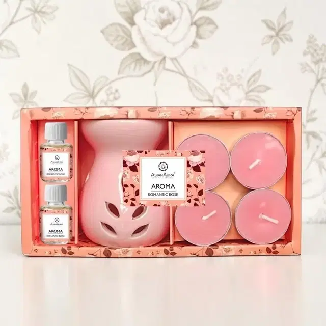 Aroma Gift Set With Ceramic Oil Diffuser (Romantic Rose)